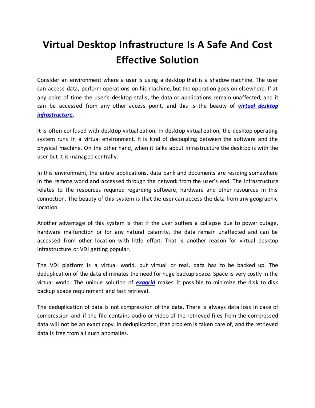 Virtual Desktop Infrastructure Is A Safe And Cost Effective Solution