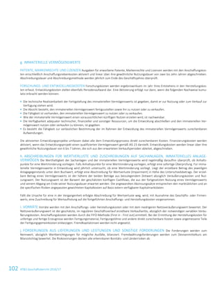 102 ATS Geschäftsbericht 2016/1784 ATS Geschäftsbericht 2016/17
g. IMMATERIELLE VERMÖGENSWERTE
PATENTE, MARKENRECHTE UND LIZENZEN Ausgaben für erworbene Patente, Markenrechte und Lizenzen werden mit den Anschaffungskos-
ten einschließlich Anschaffungsnebenkosten aktiviert und linear über ihre gewöhnliche Nutzungsdauer von zwei bis zehn Jahren abgeschrieben.
Abschreibungsdauer und Abschreibungsmethode werden jährlich zum Ende des Geschäftsjahres überprüft.
FORSCHUNGS- UND ENTWICKLUNGSKOSTEN Forschungskosten werden ergebniswirksam im Jahr ihres Entstehens in den Herstellungskos-
ten erfasst. Entwicklungskosten stellen ebenfalls Periodenaufwand dar. Eine Aktivierung erfolgt nur dann, wenn die folgenden Nachweise kumu-
lativ erbracht werden können:
 Die technische Realisierbarkeit der Fertigstellung des immateriellen Vermögenswerts ist gegeben, damit er zur Nutzung oder zum Verkauf zur
Verfügung stehen wird.
 Die Absicht besteht, den immateriellen Vermögenswert fertigzustellen sowie ihn zu nutzen oder zu verkaufen.
 Die Fähigkeit ist vorhanden, den immateriellen Vermögenswert zu nutzen oder zu verkaufen.
 Wie der immaterielle Vermögenswert einen voraussichtlichen künftigen Nutzen erzielen wird, ist nachweisbar.
 Die Verfügbarkeit adäquater technischer, finanzieller und sonstiger Ressourcen, um die Entwicklung abschließen und den immateriellen Ver-
mögenswert nutzen oder verkaufen zu können, ist gegeben.
 Es besteht die Fähigkeit zur verlässlichen Bestimmung der im Rahmen der Entwicklung des immateriellen Vermögenswerts zurechenbaren
Aufwendungen.
Die aktivierten Entwicklungsprojekte umfassen dabei alle dem Entwicklungsprozess direkt zurechenbaren Kosten. Finanzierungskosten werden
aktiviert, wenn das Entwicklungsprojekt einen qualifizierten Vermögenswert gemäß IAS 23 darstellt. Entwicklungskosten werden linear über ihre
gewöhnliche Nutzungsdauer von 6 bis 7 Jahren, die sich aus den erwarteten Verkaufsperioden ableitet, abgeschrieben.
h. ABSCHREIBUNGEN FÜR WERTVERLUSTE UND ZUSCHREIBUNGEN AUF SACHANLAGEN, IMMATERIELLES ANLAGE-
VERMÖGEN Die Werthaltigkeit der Sachanlagen und der immateriellen Vermögenswerte wird regelmäßig daraufhin überprüft, ob Anhalts-
punkte für eine Wertminderung vorliegen. Falls Anhaltspunkte für eine Wertminderung vorliegen, erfolgt eine sofortige Überprüfung. Für imma-
terielle Vermögenswerte in Entwicklung wird jährlich untersucht, ob eine Wertminderung vorliegt. Liegt der erzielbare Betrag des jeweiligen
Anlagegegenstands unter dem Buchwert, erfolgt eine Abschreibung für Wertverluste (Impairment) in Höhe des Unterschiedsbetrags. Der erziel-
bare Betrag eines Vermögenswerts ist der höhere der beiden Beträge aus beizulegendem Zeitwert abzüglich Veräußerungskosten und Nut-
zungswert. Der Nutzungswert ist der Barwert der geschätzten künftigen Cashflows, die aus der fortgesetzten Nutzung eines Vermögenswerts
und seinem Abgang am Ende seiner Nutzungsdauer erwartet werden. Die angewandten Abzinsungssätze entsprechen den marktüblichen und an
die spezifischen Risiken angepassten gewichteten Kapitalkosten auf Basis extern verfügbarer Kapitalmarktdaten.
Fällt die Ursache für eine in der Vergangenheit erfolgte Abschreibung für Wertverluste weg, wird, mit Ausnahme des Geschäfts- oder Firmen-
werts, eine Zuschreibung für Wertaufholung auf die fortgeführten Anschaffungs- und Herstellungskosten vorgenommen.
i. VORRÄTE Vorräte werden mit den Anschaffungs- oder Herstellungskosten oder mit dem niedrigeren Nettoveräußerungswert bewertet. Der
Nettoveräußerungswert ist der geschätzte, im regulären Geschäftsverlauf erzielbare Verkaufserlös, abzüglich der notwendigen variablen Veräu-
ßerungskosten. Anschaffungskosten werden durch die FIFO-Methode (First in - First out) ermittelt. Bei der Ermittlung der Herstellungskosten für
unfertige und fertige Erzeugnisse werden Fertigungsmaterial, Fertigungslöhne und andere direkt zurechenbare Kosten sowie angemessene Teile
der Fertigungsgemeinkosten einbezogen. Fremdkapitalzinsen werden nicht angesetzt.
j. FORDERUNGEN AUS LIEFERUNGEN UND LEISTUNGEN UND SONSTIGE FORDERUNGEN Die Forderungen werden zum
Nennwert, abzüglich Wertberichtigungen für mögliche Ausfälle, bilanziert. Fremdwährungsforderungen werden zum Devisenmittelkurs am
Bilanzstichtag bewertet. Die Risikovorsorgen decken alle erkennbaren Bonitäts- und Länderrisiken ab.
 