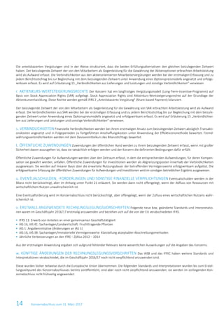 14 Konzernabschluss zum 31. März 2017
Die anteilsbasierten Vergütungen sind in der Weise strukturiert, dass die beiden Erfüllungsalternativen den gleichen beizulegenden Zeitwert
haben. Der beizulegende Zeitwert der von den Mitarbeitern als Gegenleistung für die Gewährung der Aktienoptionen erbrachten Arbeitsleistung
wird als Aufwand erfasst. Die Verbindlichkeiten aus den aktienorientierten Mitarbeitervergütungen werden bei der erstmaligen Erfassung und zu
jedem Berichtsstichtag bis zur Begleichung mit dem beizulegenden Zeitwert unter Anwendung eines Optionspreismodells angesetzt und erfolgs-
wirksam erfasst. Es wird auf Erläuterung 15 „Verbindlichkeiten aus Lieferungen und Leistungen und sonstige Verbindlichkeiten“ verwiesen.
r. AKTIENKURS-WERTSTEIGERUNGSRECHTE Der Konzern hat ein langfristiges Vergütungsmodell (Long-Term-Incentive-Programm) auf
Basis von Stock Appreciation Rights (SAR) aufgelegt. Stock Appreciation Rights sind Aktienkurs-Wertsteigerungsrechte auf der Grundlage der
Aktienkursentwicklung. Diese Rechte werden gemäß IFRS 2 „Anteilsbasierte Vergütung“ (Share-based Payment) bilanziert.
Der beizulegende Zeitwert der von den Mitarbeitern als Gegenleistung für die Gewährung von SAR erbrachten Arbeitsleistung wird als Aufwand
erfasst. Die Verbindlichkeiten aus SAR werden bei der erstmaligen Erfassung und zu jedem Berichtsstichtag bis zur Begleichung mit dem beizule-
genden Zeitwert unter Anwendung eines Optionspreismodells angesetzt und erfolgswirksam erfasst. Es wird auf Erläuterung 15 „Verbindlichkei-
ten aus Lieferungen und Leistungen und sonstige Verbindlichkeiten“ verwiesen.
s. VERBINDLICHKEITEN Finanzielle Verbindlichkeiten werden bei ihrem erstmaligen Ansatz zum beizulegenden Zeitwert abzüglich Transakti-
onskosten angesetzt und in Folgeperioden zu fortgeführten Anschaffungskosten unter Anwendung der Effektivzinsmethode bewertet. Fremd-
währungsverbindlichkeiten werden mit dem Devisenmittelkurs des Bilanzstichtags bewertet.
t. ÖFFENTLICHE ZUWENDUNGEN Zuwendungen der öffentlichen Hand werden zu ihrem beizulegenden Zeitwert erfasst, wenn mit großer
Sicherheit davon auszugehen ist, dass sie tatsächlich erfolgen werden und der Konzern die definierten Bedingungen dafür erfüllt.
Öffentliche Zuwendungen für Aufwendungen werden über den Zeitraum erfasst, in dem die entsprechenden Aufwendungen, für deren Kompen-
sation sie gewährt werden, anfallen. Öffentliche Zuwendungen für Investitionen werden als Abgrenzungsposten innerhalb der Verbindlichkeiten
ausgewiesen. Sie werden auf linearer Basis über die erwartete Nutzungsdauer der betreffenden Vermögenswerte erfolgswirksam aufgelöst. Die
erfolgswirksame Erfassung der öffentlichen Zuwendungen für Aufwendungen und Investitionen wird im sonstigen betrieblichen Ergebnis ausgewiesen.
u. EVENTUALSCHULDEN, -FORDERUNGEN UND SONSTIGE FINANZIELLE VERPFLICHTUNGEN Eventualschulden werden in der
Bilanz nicht berücksichtigt, aber im Anhang unter Punkt 21 erläutert. Sie werden dann nicht offengelegt, wenn der Abfluss von Ressourcen mit
wirtschaftlichem Nutzen unwahrscheinlich ist.
Eine Eventualforderung wird im Konzernabschluss nicht berücksichtigt, aber offengelegt, wenn der Zufluss eines wirtschaftlichen Nutzens wahr-
scheinlich ist.
v. ERSTMALS ANGEWENDETE RECHNUNGSLEGUNGSVORSCHRIFTEN Folgende neue bzw. geänderte Standards und Interpretatio-
nen waren im Geschäftsjahr 2016/17 erstmalig anzuwenden und beziehen sich auf die von der EU verabschiedeten IFRS.
 IFRS 11: Erwerb von Anteilen an einer gemeinsamen Geschäftstätigkeit
 IAS 16, IAS 41: Sachanlagen/Landwirtschaft: Fruchttragende Pflanzen
 IAS 1: Angabeninitiative (Änderungen an IAS 1)
 IAS 16, IAS 38: Sachanlagen/Immaterielle Vermögenswerte: Klarstellung akzeptabler Abschreibungsmethoden
 Jährliche Verbesserungen an den IFRS – Zyklus 2012 – 2014
Aus der erstmaligen Anwendung ergaben sich aufgrund fehlender Relevanz keine wesentlichen Auswirkungen auf die Angaben des Konzerns.
w. KÜNFTIGE ÄNDERUNGEN DER RECHNUNGSLEGUNGSVORSCHRIFTEN Das IASB und das IFRIC haben weitere Standards und
Interpretationen verabschiedet, die im Geschäftsjahr 2016/17 noch nicht verpflichtend anzuwenden sind.
Diese wurden bisher teilweise durch die Europäische Union übernommen. Die folgenden Standards und Interpretationen wurden bis zum Erstel-
lungszeitpunkt des Konzernabschlusses bereits veröffentlicht, sind aber noch nicht verpflichtend anzuwenden; sie werden im vorliegenden Kon-
zernabschluss nicht frühzeitig angewendet:
 