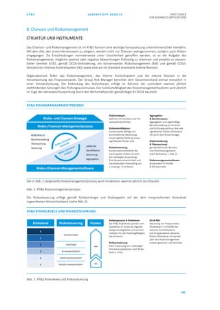 AT&S LAGEBERICHT 2018/19 FIRST CHOICE
FOR ADVANCED APPLICATIONS
145
8. Chancen und Risikomanagement
STRUKTUR UND INSTRUMENTE
Das Chancen- und Risikomanagement ist im AT&S Konzern eine wichtige Voraussetzung unternehmerischen Handelns.
Mit dem Ziel, den Unternehmenswert zu steigern, werden nicht nur Chancen wahrgenommen, sondern auch Risiken
eingegangen. Da Entscheidungen normalerweise unter Unsicherheit getroffen werden, ist es die Aufgabe des
Risikomanagements, mögliche positive oder negative Abweichungen frühzeitig zu erkennen und proaktiv zu steuern.
Daher betreibt AT&S, gemäß ÖCGK-Anforderung, ein konzernweites Risikomanagement (RM) und gemäß COSO-
Standard ein Internes Kontrollsystem (IKS) sowie eine am IIA-Standard orientierte interne Revision.
Organisatorisch fallen das Risikomanagement, das Interne Kontrollsystem und die interne Revision in die
Verantwortung des Finanzvorstands. Der Group Risk Manager berichtet dem Gesamtvorstand einmal monatlich in
einer Vorstandssitzung. Die Einbindung des Aufsichtsrats erfolgt im Rahmen der zumindest zweimal jährlich
stattfindenden Sitzungen des Prüfungsausschusses. Die Funktionsfähigkeit des Risikomanagementsystems wird jährlich
im Zuge der Jahresabschlussprüfung durch den Wirtschaftsprüfer gemäß Regel 83 ÖCGK beurteilt.
Der in Abb. 1 dargestellte Risikomanagementprozess wird mindestens zweimal jährlich durchlaufen.
Abb. 1: AT&S Risikomanagementprozess
Die Risikosteuerung erfolgt gemäß Risikostrategie und Risikoappetit auf der dem entsprechenden Risikolevel
zugeordneten Hierarchieebene (siehe Abb. 2).
Abb. 2: AT&S Risikolevels und Risikosteuerung
 