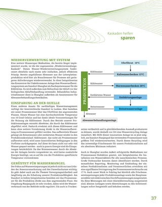 37
PRODUKTION
Abwasserbehandlungsanlage
Reinstwasseranlage
Enthärtungsanlage
Warmwasserbecken 20°C
Kaltwasserbecken 13°C
Uferfiltrat 10°C
Reinstwasser
Abwasser
Kühlwasser
Enthärtetes Wasser
Kühlwasser
WIEDERVERWERTUNG MIT SYSTEM
Eine weitere Wasserspar-Maßnahme, die bereits längst imple-
mentiert wurde, ist die der sogenannten „Wiederverwendungs-
Kaskade“. Dieses Wasser-Wiederverwertungssystem funkti-
oniert ebenfalls nach einem sehr einfachen, jedoch effektiven
Prinzip: Bereits angefallenes Abwasser aus der Leiterplatten-
produktion wird hier als Brauchwasser für Prozesse mit gerin-
geren Anforderungen wiederverwendet. So dient beispielsweise
das Konzentrat der Umkehrosmose-Anlage dem Wasseraufberei-
tungssystem am Standort Shanghai als Nachspeisewasser für die
Kühltürme. Es wird außerdem zum Befeuchten der Abluft vor der
biologischen Abluftbehandlung verwendet. Behandeltes Indus-
trieabwasser dient in Shanghai außerdem als Ansatzwasser für
Abwasserbehandlungschemikalien.
EINSPARUNG AN DER QUELLE
Einen anderen Ansatz für nachhaltiges Wassermanagement
verfolgt der österreichische Standort in Leoben. Hier beziehen
wir unser Prozesswasser über das Uferfiltrat des angrenzenden
Flusses. Dieses Wasser hat eine durchschnittliche Temperatur
von 10 Grad Celsius und hat damit ideale Voraussetzungen für
die Nutzung als Kühlwasser. Durch den Betrieb unserer Pro-
duktionsanlagen entsteht Abwärme, die durch das Kühlwasser
abgeführt wird. Dadurch erwärmt sich dieses Kühlwasser und
kann ohne weitere Vorwärmung direkt in die Wasseraufberei-
tung zu Prozesswasser geführt werden. Das aufbereitete Wasser
gelangt als Reinstwasser oder enthärtetes Wasser wieder in den
Produktionskreislauf. Kühlwasser, das nicht als Prozesswasser
aufbereitet wird, wird unter kontrollierten Bedingungen in den
Vorfluter zurückgespeist. Auf diese Art kann nicht nur sehr viel
Wasser gespart werden – auch in puncto Energie sind die Einspa-
rungen beträchtlich: Da das Brunnenwasser durch die Abwär-
me der Anlagen bereits vorgewärmt ist, wird keine zusätzliche
Energie benötigt, um es auf die von der Produktion spezifizierte
Temperatur vorzuwärmen.
GERÜSTET FÜR WASSERMANGEL
DerFokusaufWassereinsparungenistjedochnichtnurausGrün-
den der Ressourcenschonung und des Umweltschutzes wichtig:
Es geht dabei auch um die Themen Versorgungssicherheit und
langfristig um die Erhaltung unserer Produktionsfähigkeit. Am
Standort in Indien beispielsweise beziehen wir das Prozesswas-
ser für die Produktion direkt aus dem angrenzenden Fluss. Die
Umgebung Nanjanguds ist sehr trocken, daher wird der Wasser-
verbrauch von der Behörde strikt reguliert. Um auch in Trocken-
zeiten verlässlich und in gleichbleibendem Ausmaß produzieren
zu können, wurde deshalb vor Ort eine Wasserrecycling-Anlage
installiert. Mit Hilfe dieser innovativen Anlage ist es jetzt mög-
lich, am Standort Nanjangud das verwendete Prozesswasser zum
größten Teil wiederzuverwerten. Durch dieses Recycling wird
das notwendige Frischwasser für unsere Produktionslinien auf
ein absolutes Minimum reduziert.
Auch in Shanghai wurden äußert erfolgreiche Maßnahmen zur
Prozesswasser-Reduktion gesetzt, wie beispielsweise die Ins-
tallation von Wasserzählern für alle nasschemischen Prozesse.
Große Verbraucher konnten damit identifiziert werden. Durch
monatliches Reporting, Monitoring und Einbindung der ein-
zelnen Produktionslinien und Verantwortlichen erreichten wir
einesignifikanteVerringerungdesProzesswasserverbrauchsum
17 %. Auch unser Werk in Fehring hat kürzlich alle Frischwas-
sereinspeisungen jeder Produktionsanlage sowie der Hauptwas-
serzählermitelektronischenDurchflussmessungenausgestattet.
Da diese Messungen mit einer Alarmüberwachung ausgestattet
sind, können Leckagen sowie Abweichungen zu den Solleinstel-
lungen sofort festgestellt und behoben werden.
Kaskaden helfen
sparen
 