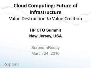 Cloud Computing: Future of  InfrastructureValue Destruction to Value Creation HP CTO Summit New Jersey, USA SurendraReddy March 24, 2010 