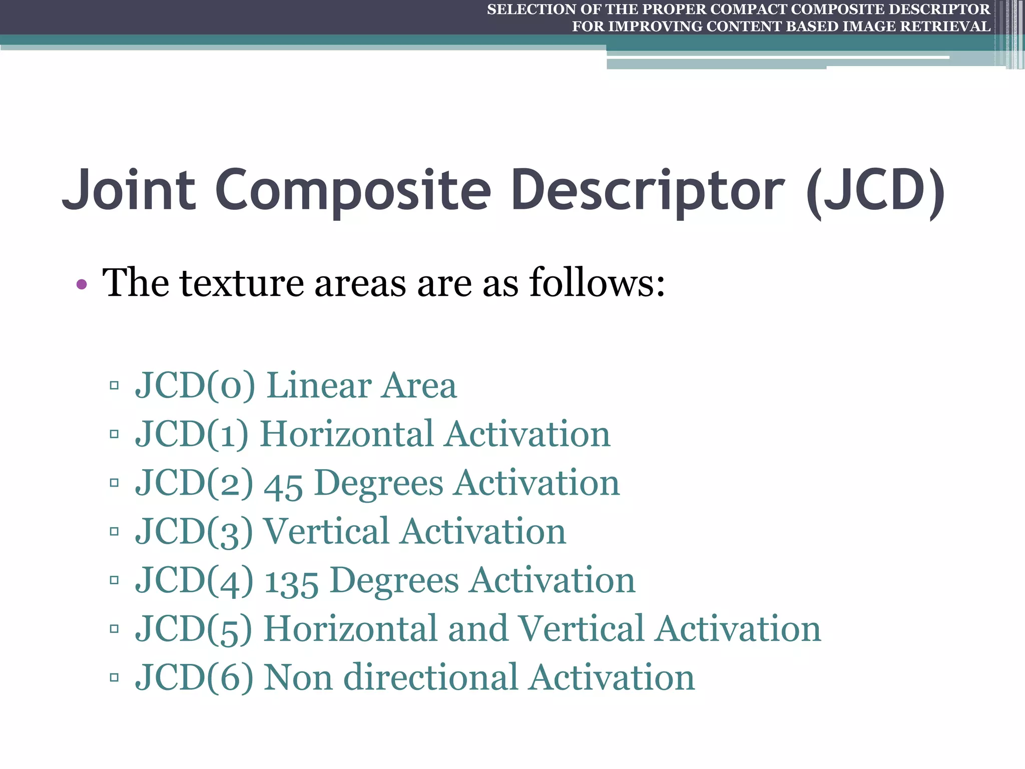 SELECTION OF THE PROPER COMPACT COMPOSITE DESCRIPTOR FOR IMPROVING CONTENT BASED IMAGE RETRIEVAL