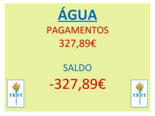 ÁGUA PAGAMENTOS 327,89€   SALDO -327,89€ 