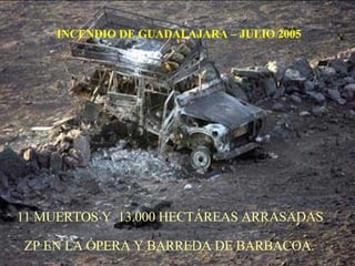 11 MUERTOS Y  13.000 HECTÁREAS ARRASADAS ZP EN LA ÓPERA Y BARREDA DE BARBACOA. INCENDIO DE GUADALAJARA – JULIO 2005                                                               