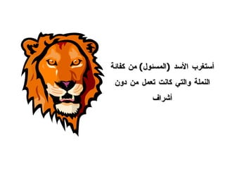 أستغرب الأسد  ( المسئول )  من كفائة النملة والتي كانت تعمل من دون أشراف 