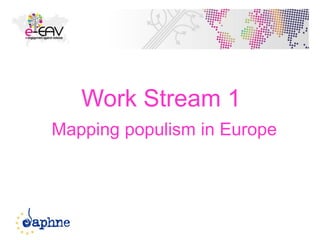 Work Stream 1
Mapping populism in Europe
16
 