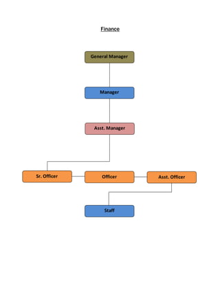 Finance
General Manager
Manager
Asst. Manager
Sr. Officer Asst. OfficerOfficer
Staff
 