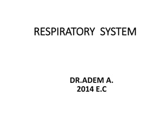 RESPIRATORY SYSTEM
DR.ADEM A.
2014 E.C
 