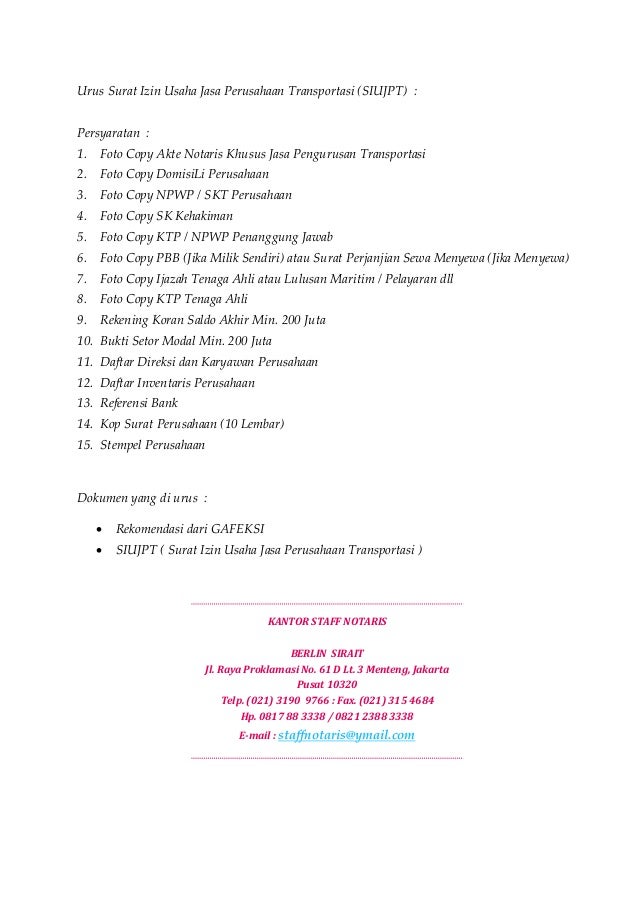 Surat Izin Usaha Jasa Pengurusan Transportasi Siujpt