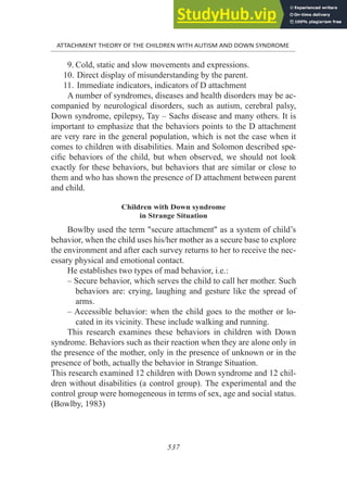 Attachment Theory Of The Children With Autism And Down Syndrome | PDF
