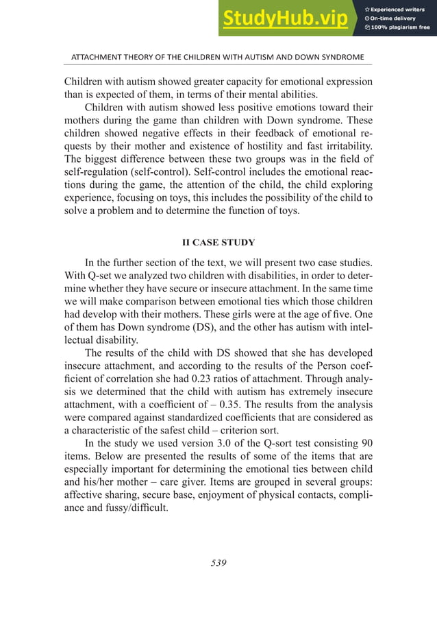 Attachment Theory Of The Children With Autism And Down Syndrome | PDF