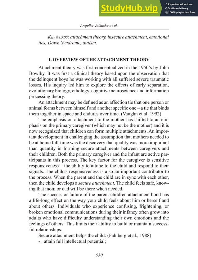 Attachment Theory Of The Children With Autism And Down Syndrome | PDF