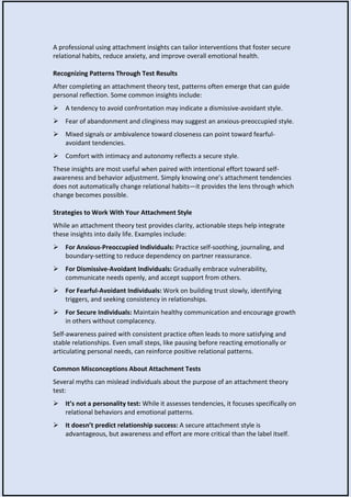 Attachment Theory Test and Insights into Your Emotional Patterns | PDF