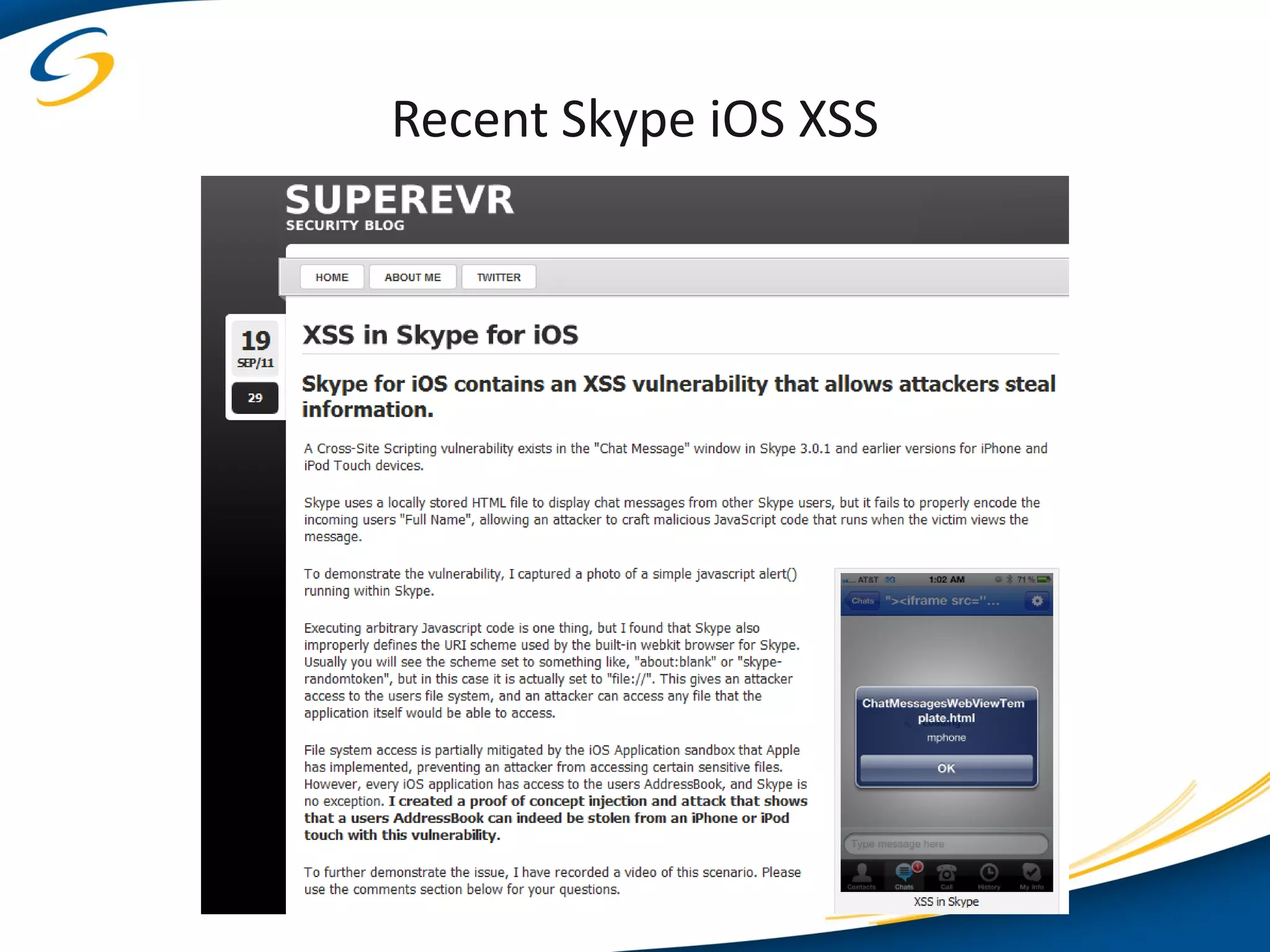 Recent Skype iOS XSS
 