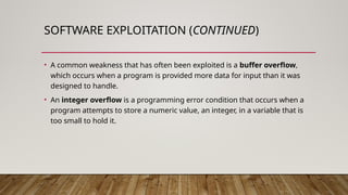 Programming Exploitation Attacks and Malicious Software - Information security | PPTX