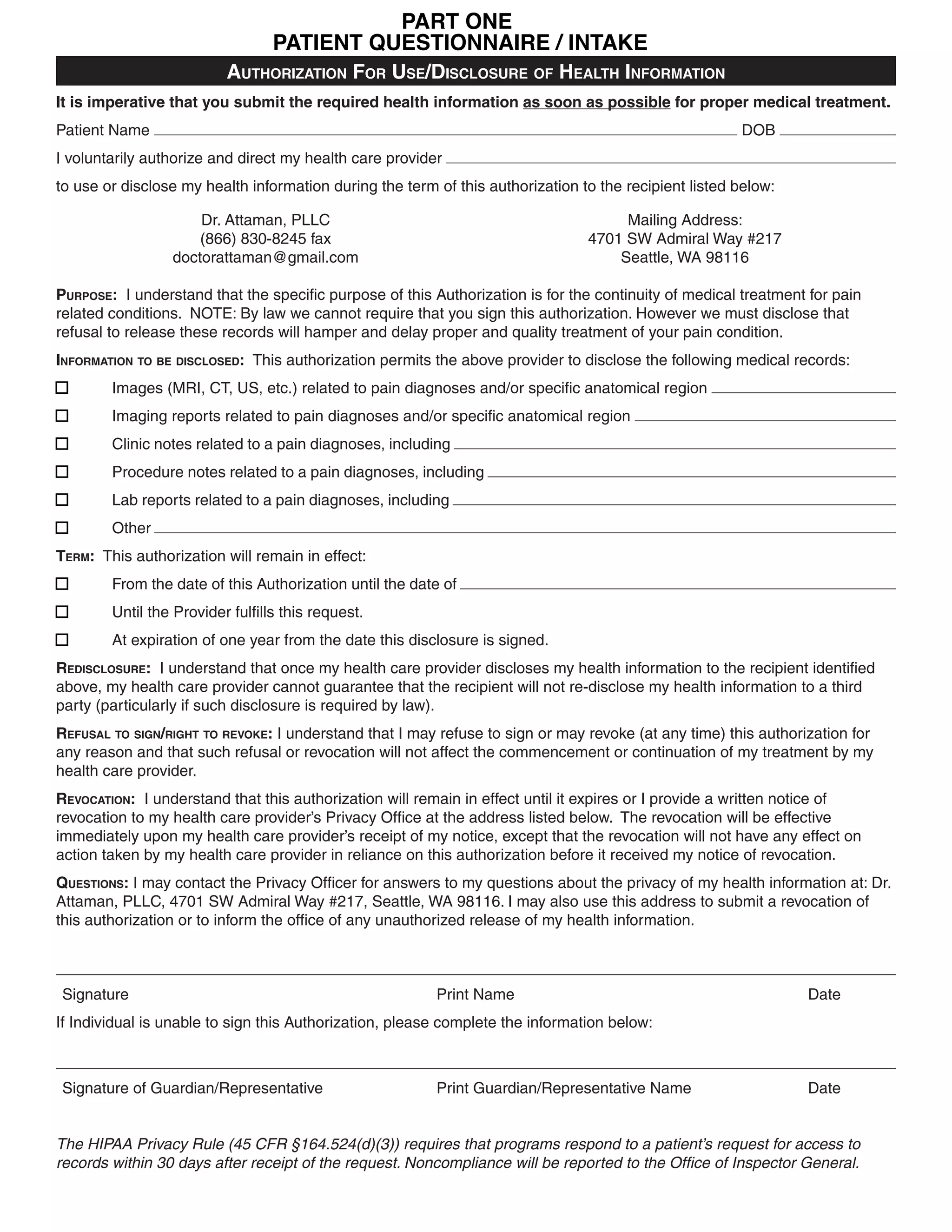 Dr. Attaman New Patient Intake Form | PDF
