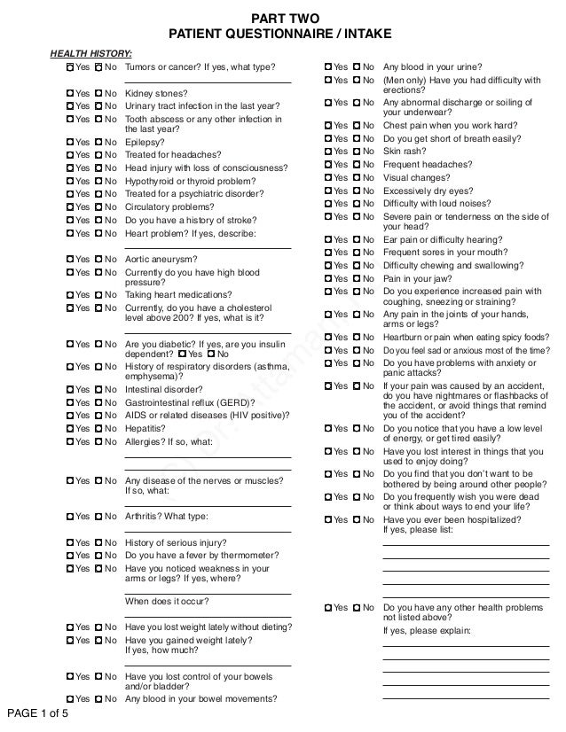 patient health history form template
