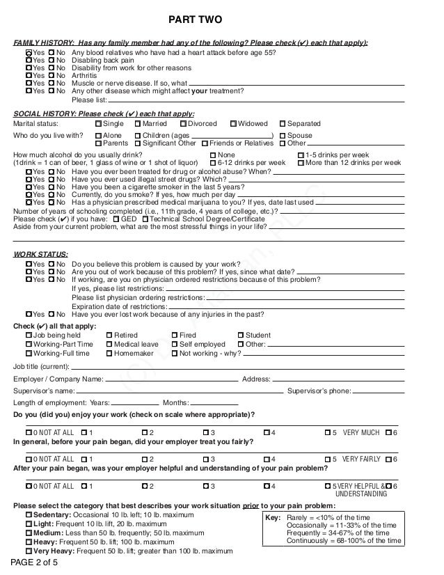 health history questionnaire form