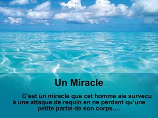 Un Miracle C’est un miracle que cet homme aie survecu à une attaque de requin en ne perdant qu’une petite partie de son corps….
