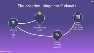 @gertjanbruggink 16
The dreaded ‘bingo card’ visuals
🌄
Happy
little threat
landscapes
📊
ATT&CK
is
not
sexy
👨‍
First
impressions do
matter
🎨
Creative
coverage
reporting
 