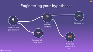 @gertjanbruggink 19
Engineering your hypotheses
🧫
Success: lab vs
real world
💡
Creation and
prioritization
🚵
Behavioral
engineering
vs …
🧗
Context
matters!
🔊
Data sources
 
