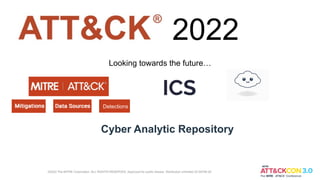 Looking towards the future…
Detections
2022
©2022 The MITRE Corporation. ALL RIGHTS RESERVED. Approved for public release. Distribution unlimited 22-00706-26
Cyber Analytic Repository
 