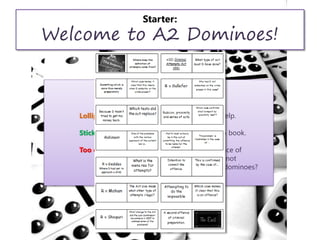 Starter:
Welcome to A2 Dominoes!
You know the drill:
Lollipop awesomeness... Your brain, no help.
Sticker satisfactory... No(te) help, or a book.
Too easy? Why is the offence of
attempted rape not
covered by the dominoes?
 