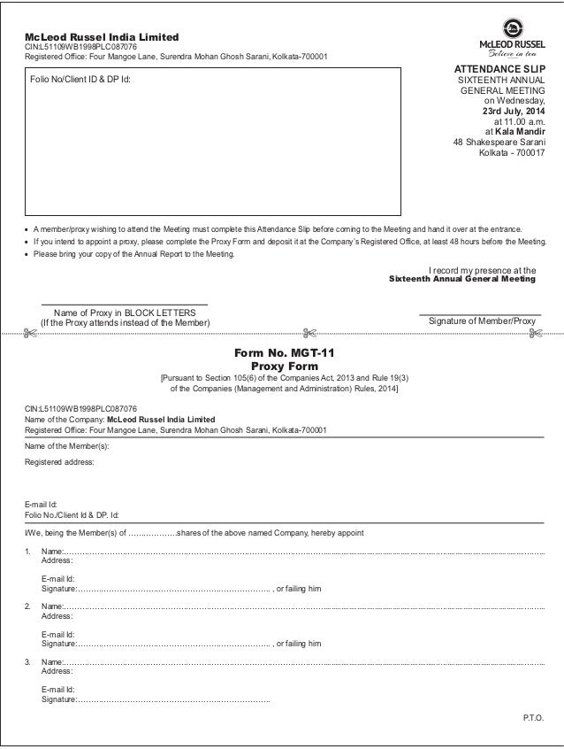 attendance slip proxy form format for meeting notes