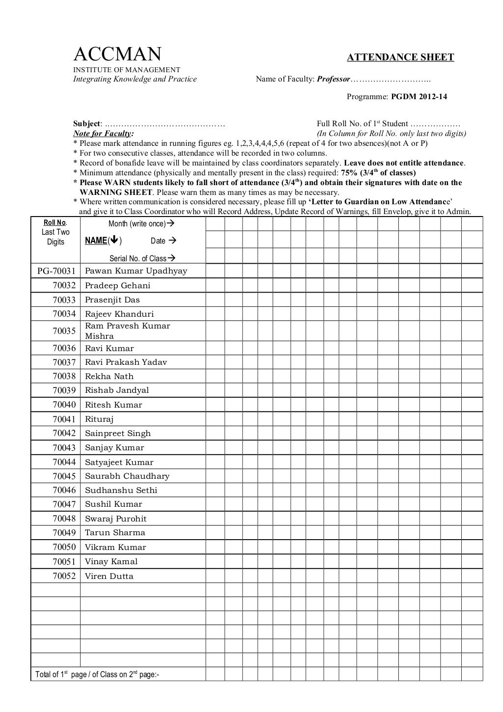 Attendance sheet 12 14 term 4