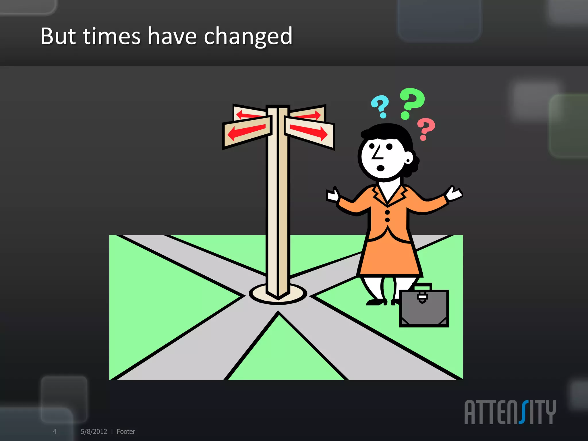 But	
  :mes	
  have	
  changed	
  




 5   5/9/12 l Footer
 