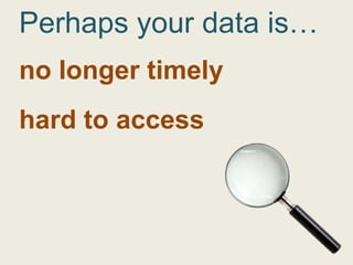 Perhaps your data is…
no longer timely
hard to access
 