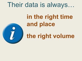 Their data is always…
      in the right time
      and place
      the right volume
 