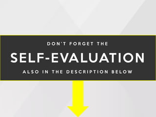 D O N ’ T F O R G E T T H E
SELF-EVALUATION
A L S O I N T H E D E S C R I P T I O N B E L O W
 