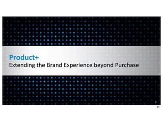 Product+
Extending	
  the	
  Brand	
  Experience	
  beyond	
  Purchase




                                                                21


                                                                     21
 