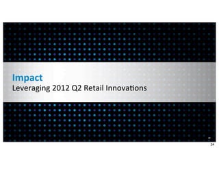 Impact
Leveraging	
  2012	
  Q2	
  Retail	
  Innova<ons




                                                   34


                                                        34
 