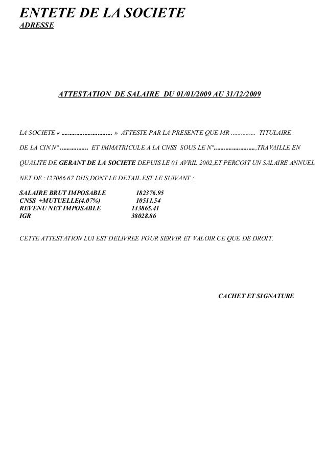 Attestation De Salaire