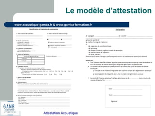 Attestation Acoustique
www.acoustique-gamba.fr & www.gamba-formation.fr
Le modèle d’attestation
 