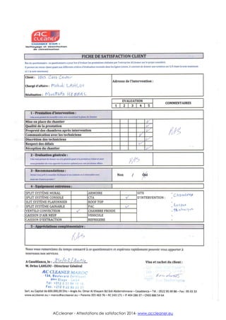 ACcleaner - Attestations de satisfaction 2014- www.accleaner.eu
 