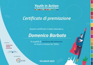 Certificato Premiazione Youth in action for Sdgs -  Challenge di Fondazione Unipolis