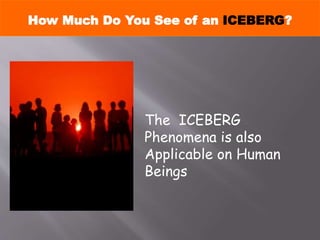 The ICEBERG
Phenomena is also
Applicable on Human
Beings
How Much Do You See of an ICEBERG?
 