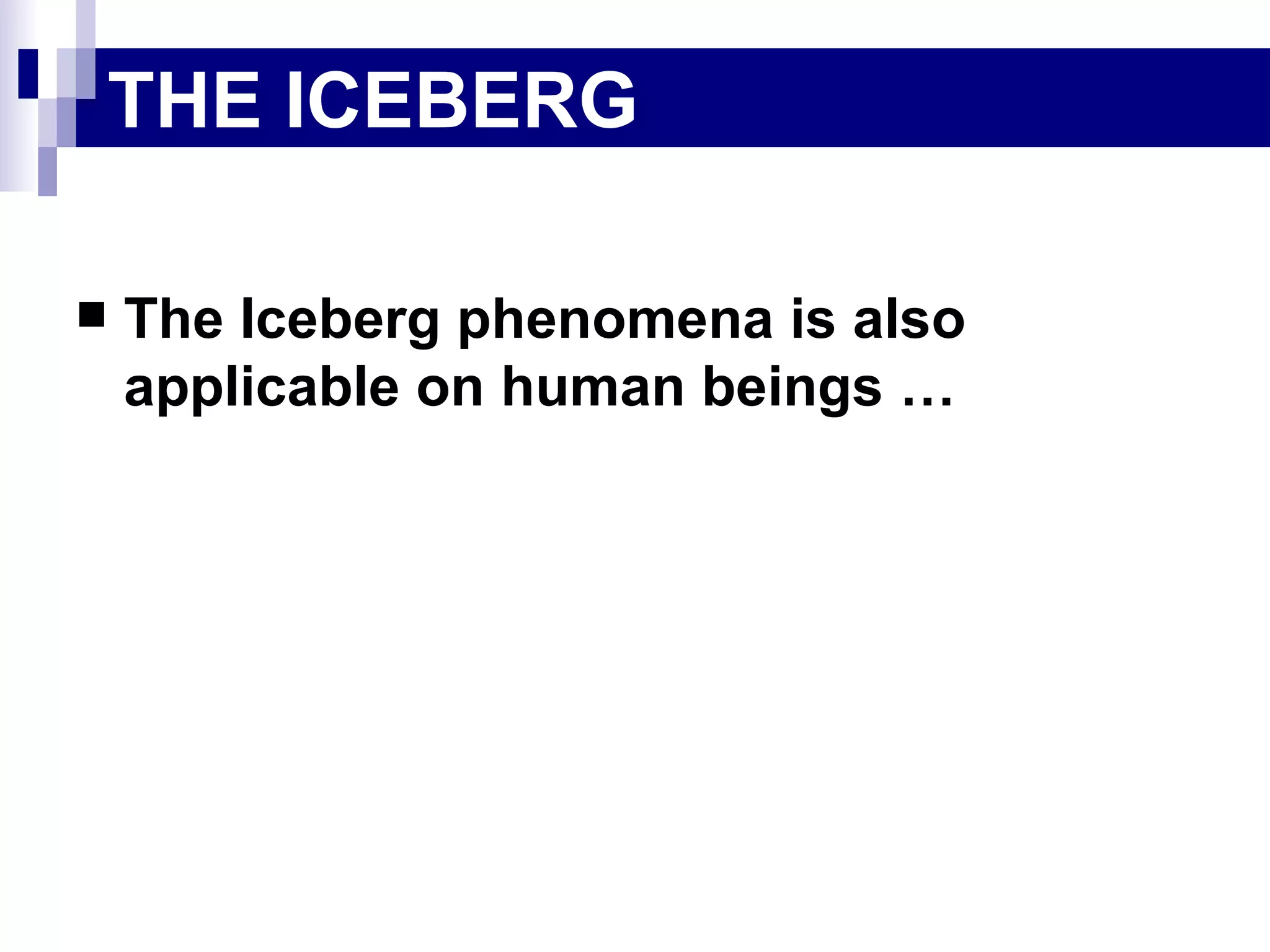 The Iceberg phenomena is also applicable on human beings …  THE ICEBERG 