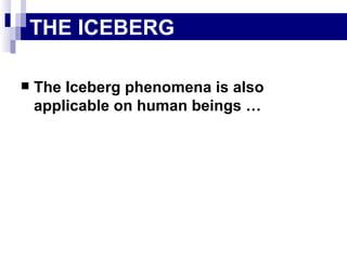 The Iceberg phenomena is also applicable on human beings …  THE ICEBERG 