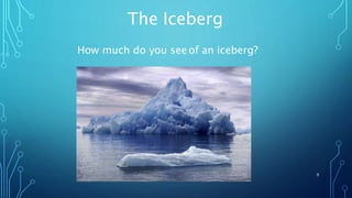 The Iceberg
How much do you see of an iceberg?
9
 