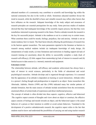 ATTITUDE OF STUDENTS TOWARDS RESEARCH | PDF