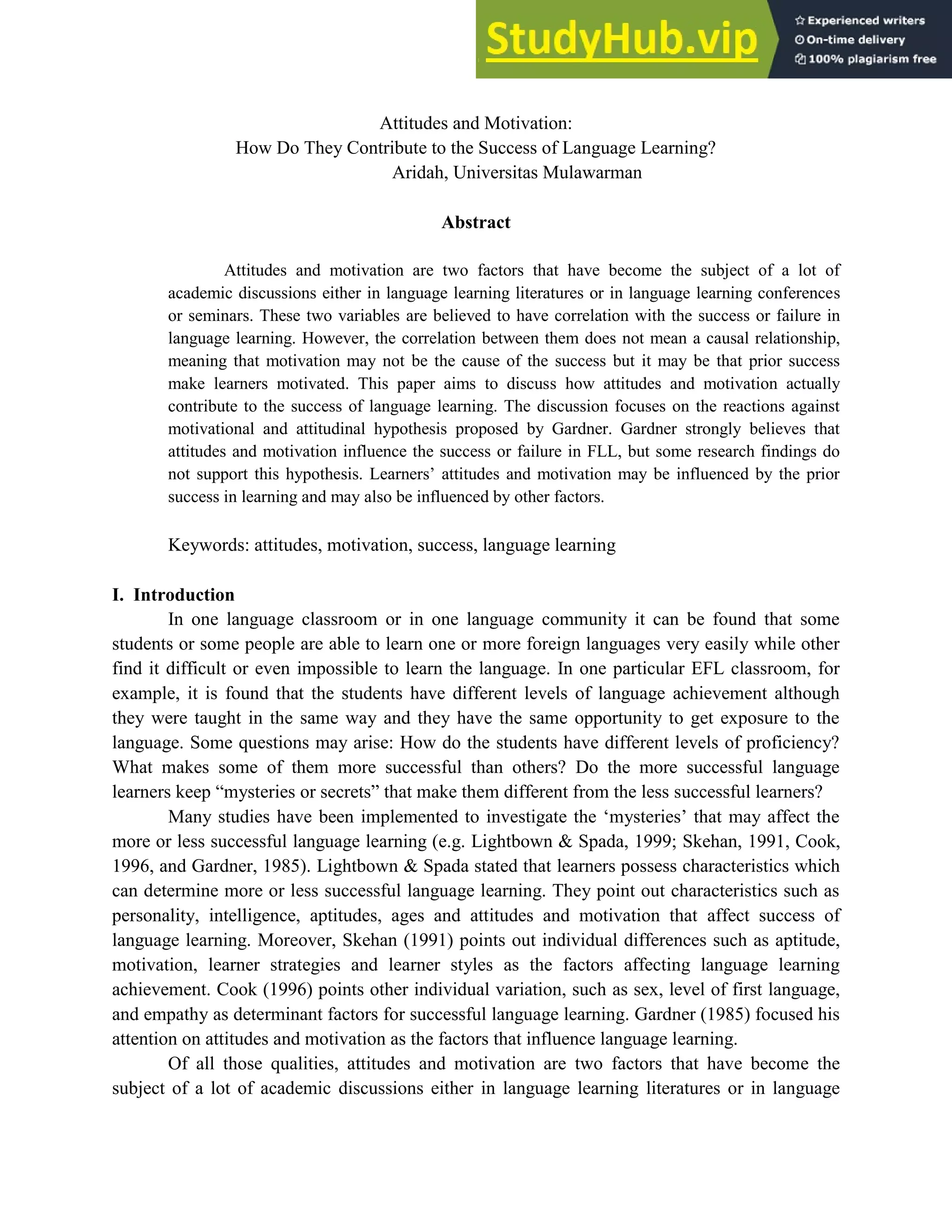 Attitudes And Motivation | PDF