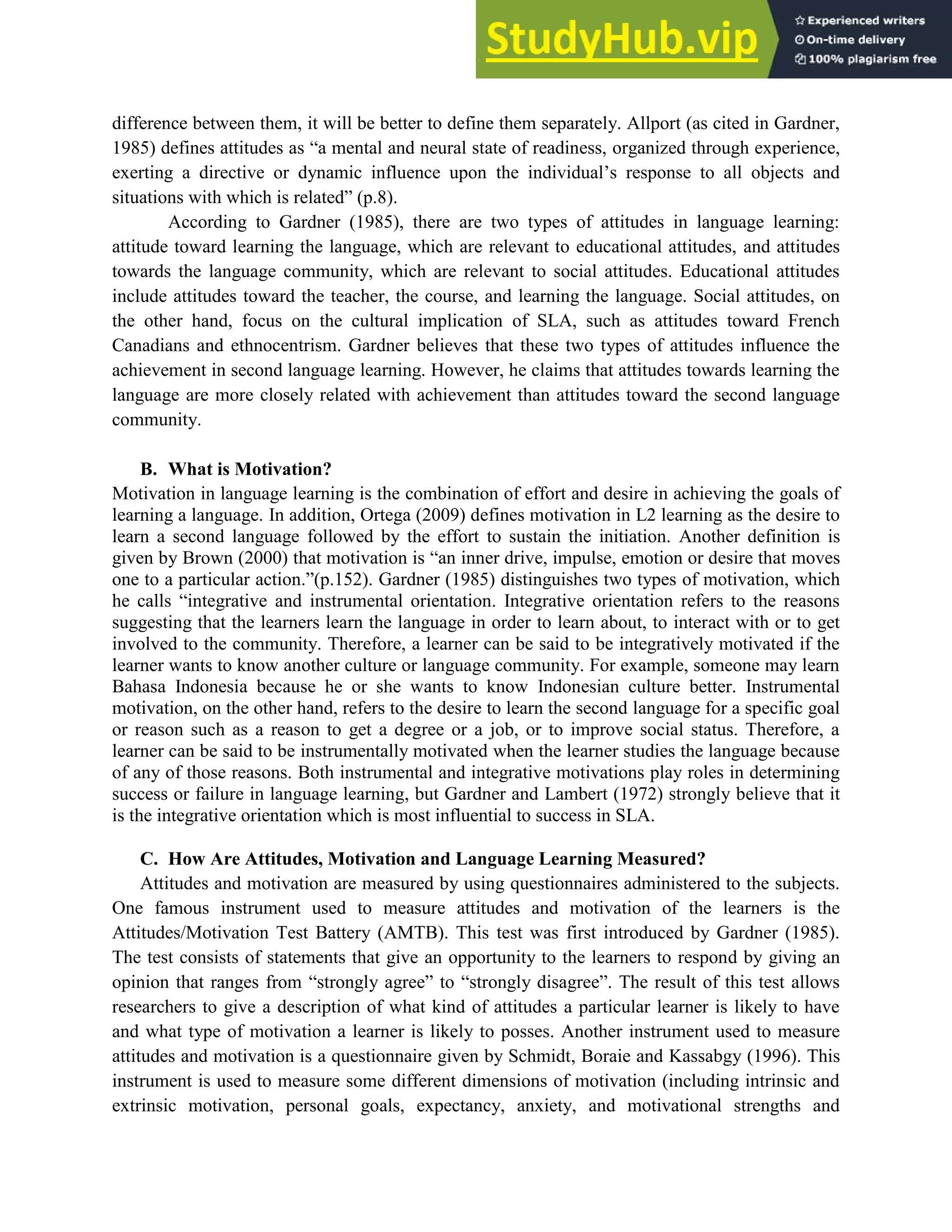 Attitudes And Motivation | PDF