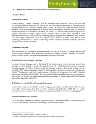 ATTITUDES AND MOTIVATIONS IN LEARNING ENGLISH AS A FOREIGN LANGAUGE | PDF