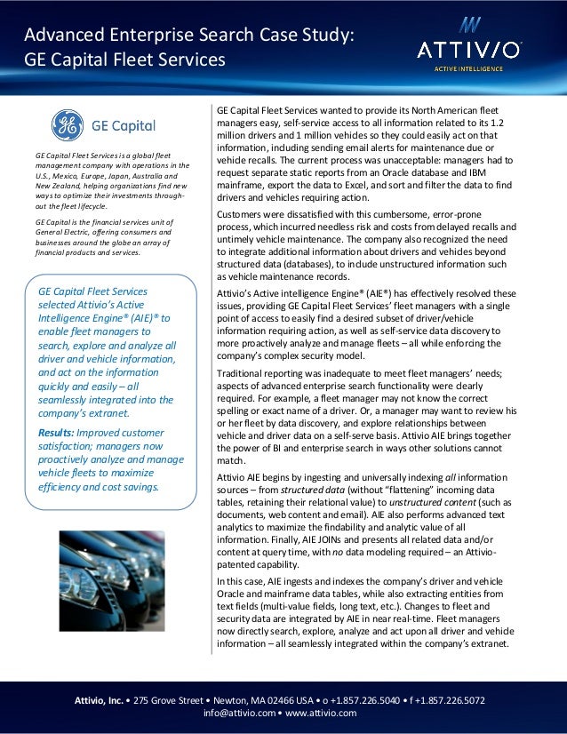 attivio customer success story ge capital fleet services search d ge capital customer services