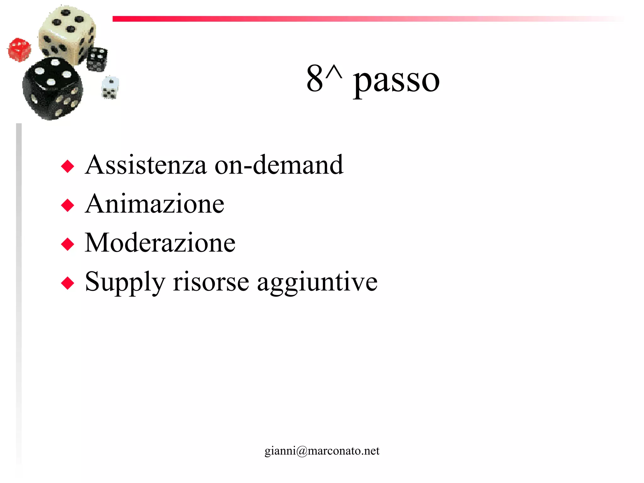 8^ passo Assistenza on-demand Animazione Moderazione  Supply  risorse aggiuntive  